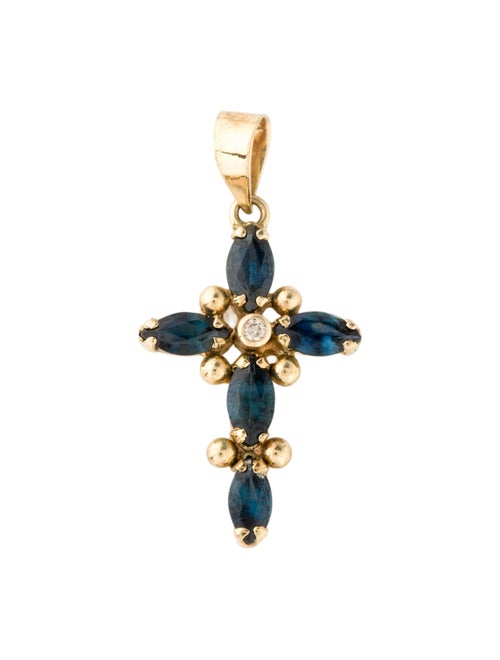 Pendant 14K Sapphire & Diamond Cross Pendant