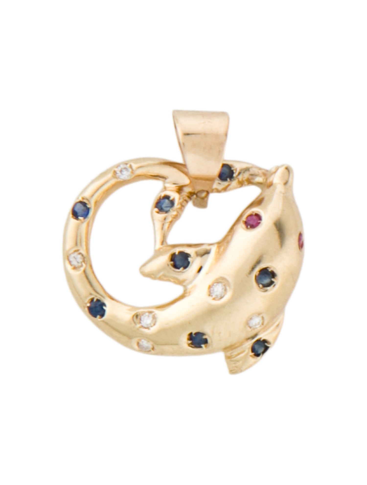 Pendant 14K Ruby, Sapphire & Diamond Dolphin