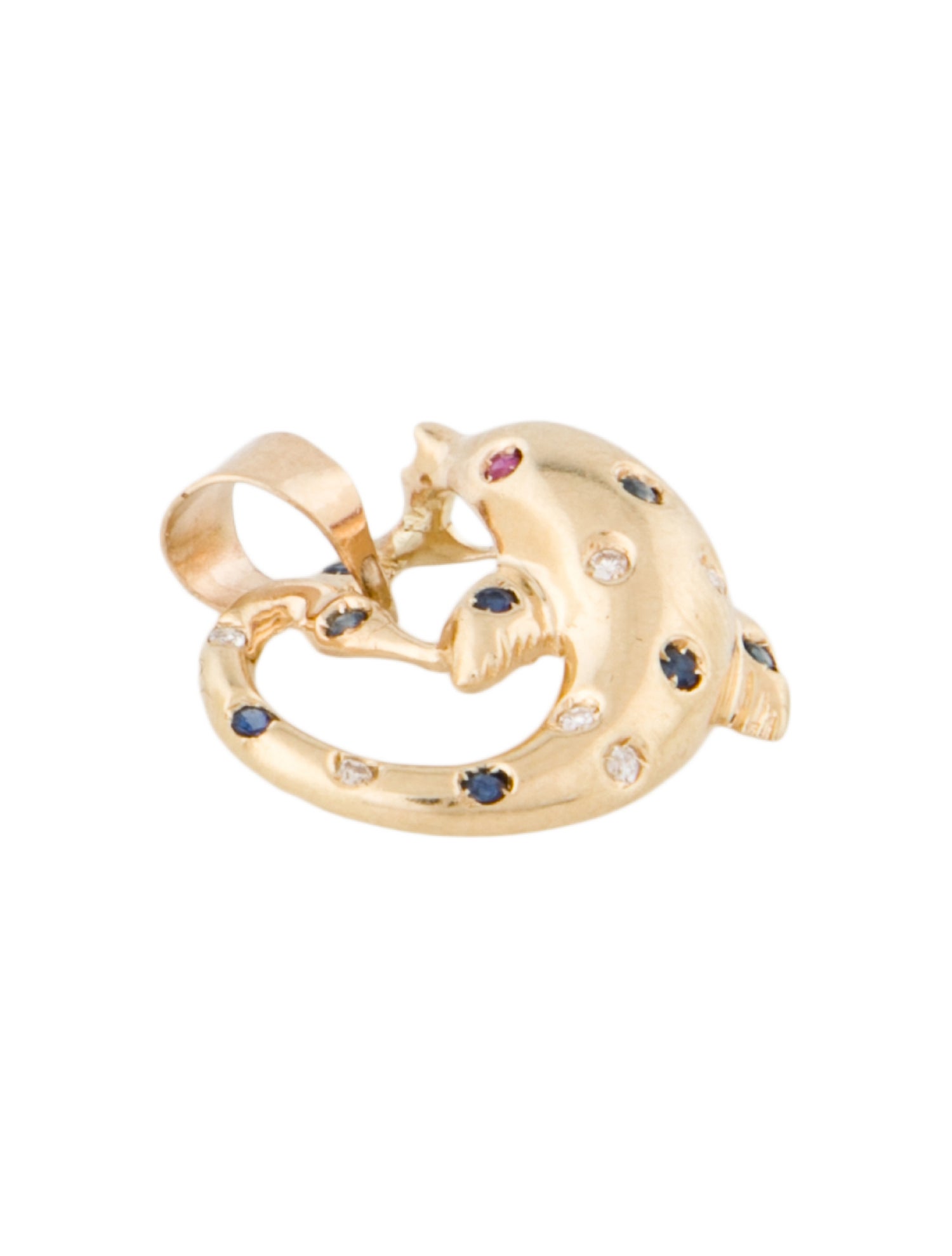 Pendant 14K Ruby, Sapphire & Diamond Dolphin