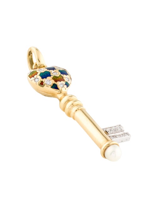 Pendant 18K Pearl, Diamond & Enamel Key Enhancer Pendant