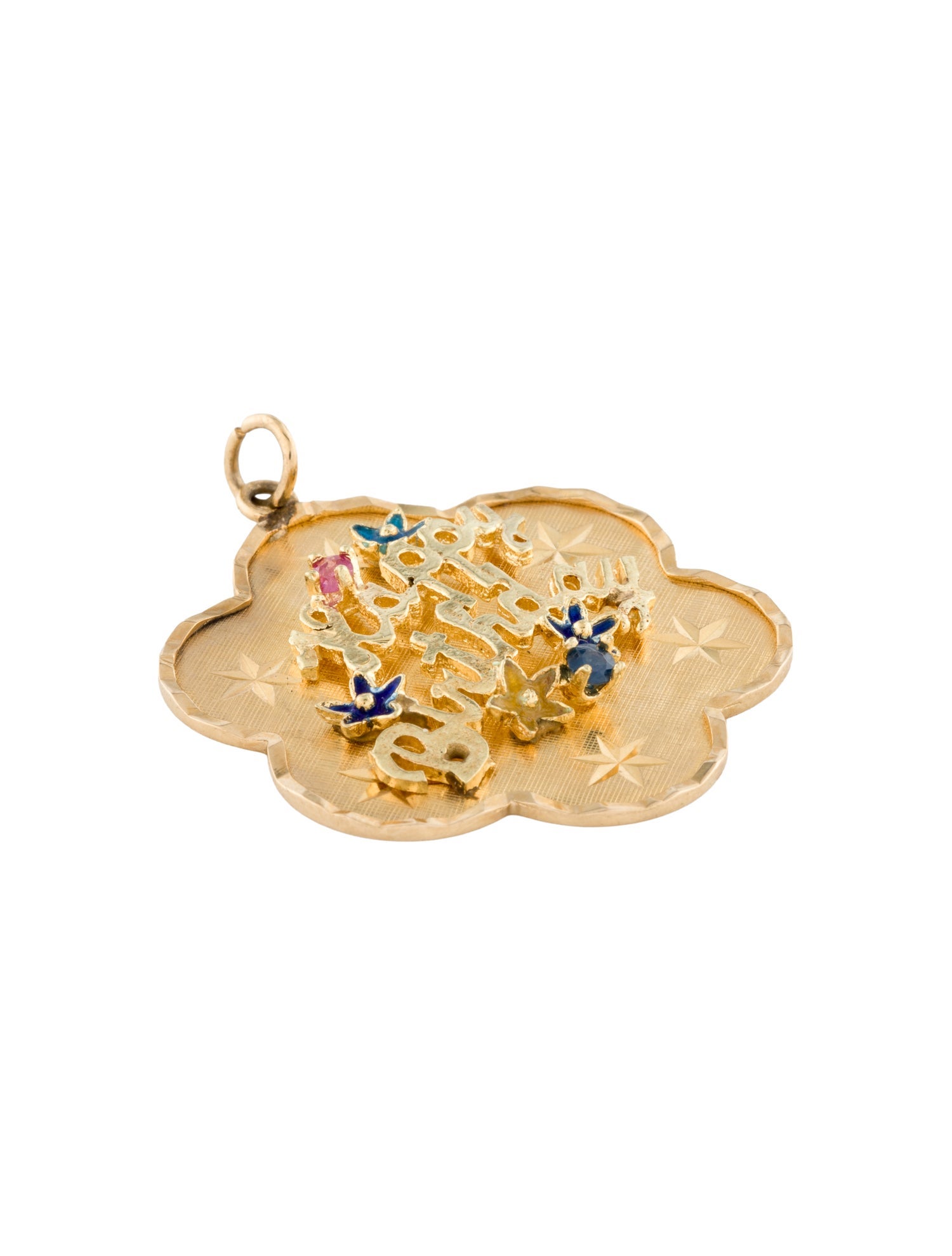 Pendant 14K Sapphire & Enamel 'Happy Birthday' Floral Pendant