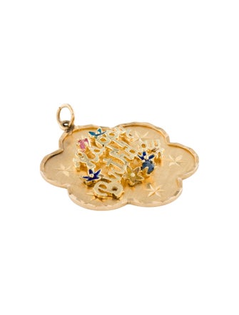 Pendant 14K Sapphire & Enamel 'Happy Birthday' Floral Pendant