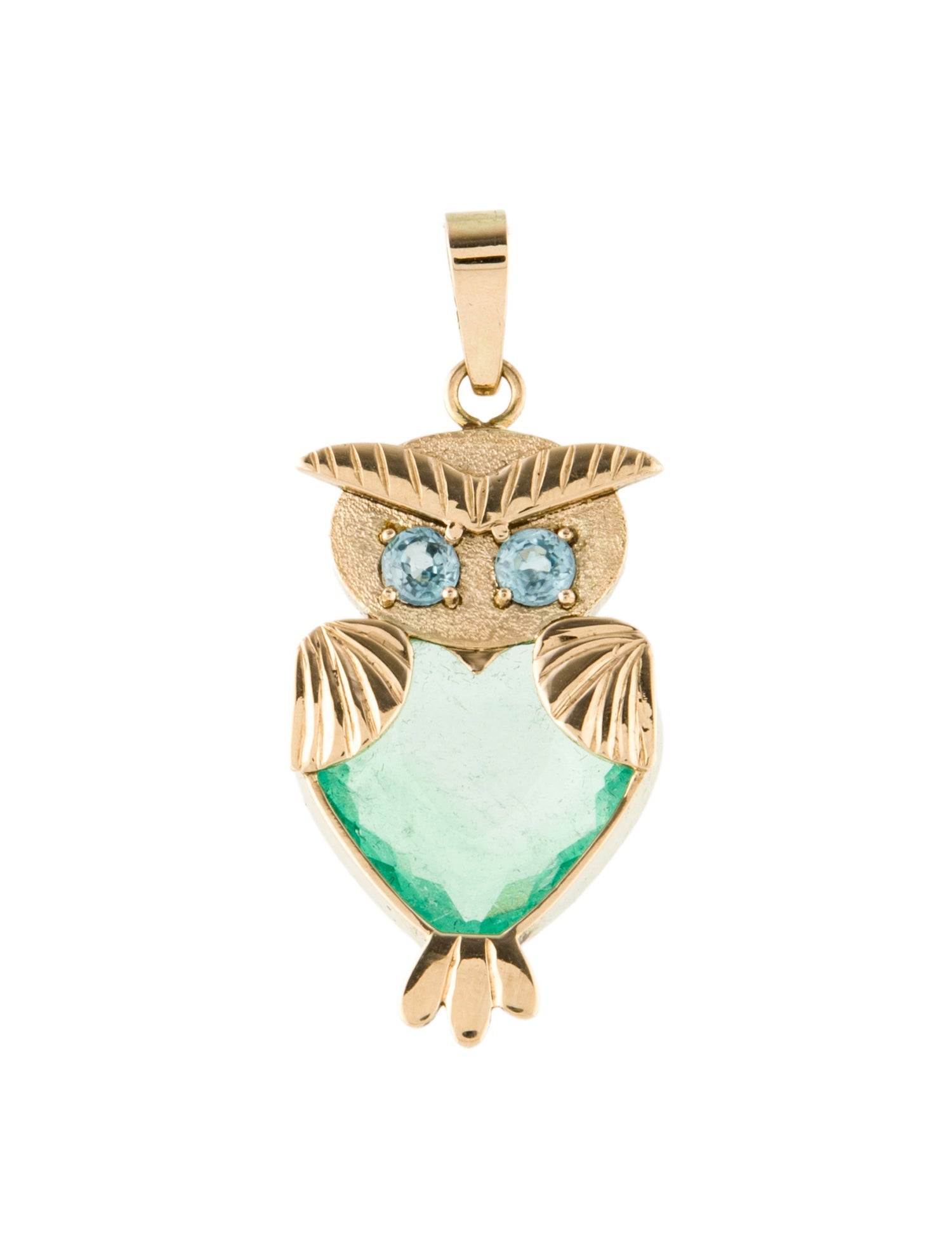 Pendant 14K Emerald & Zircon Owl Pendant