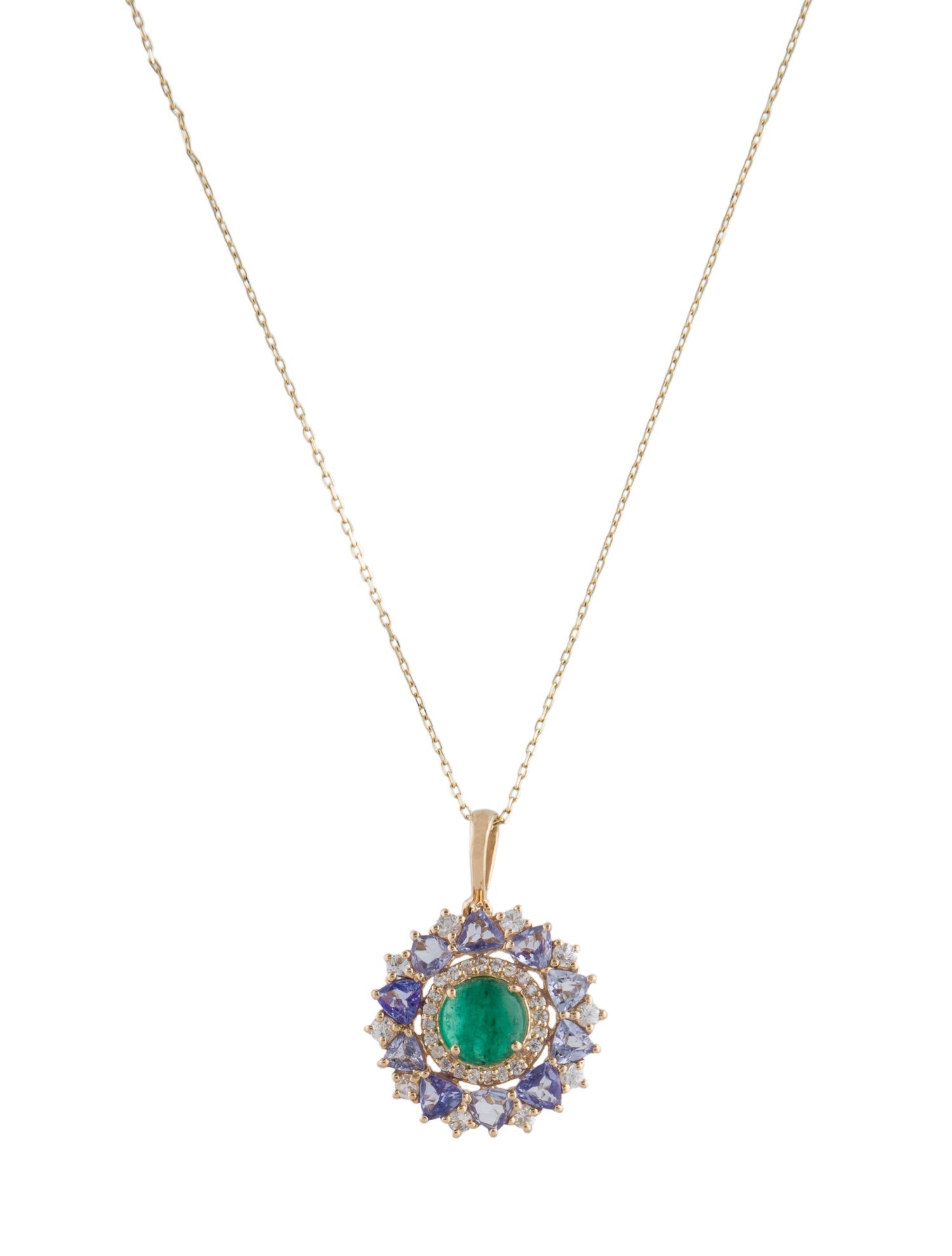 Pendant 14K Emerald, Tanzanite & Sapphire Pendant Necklace