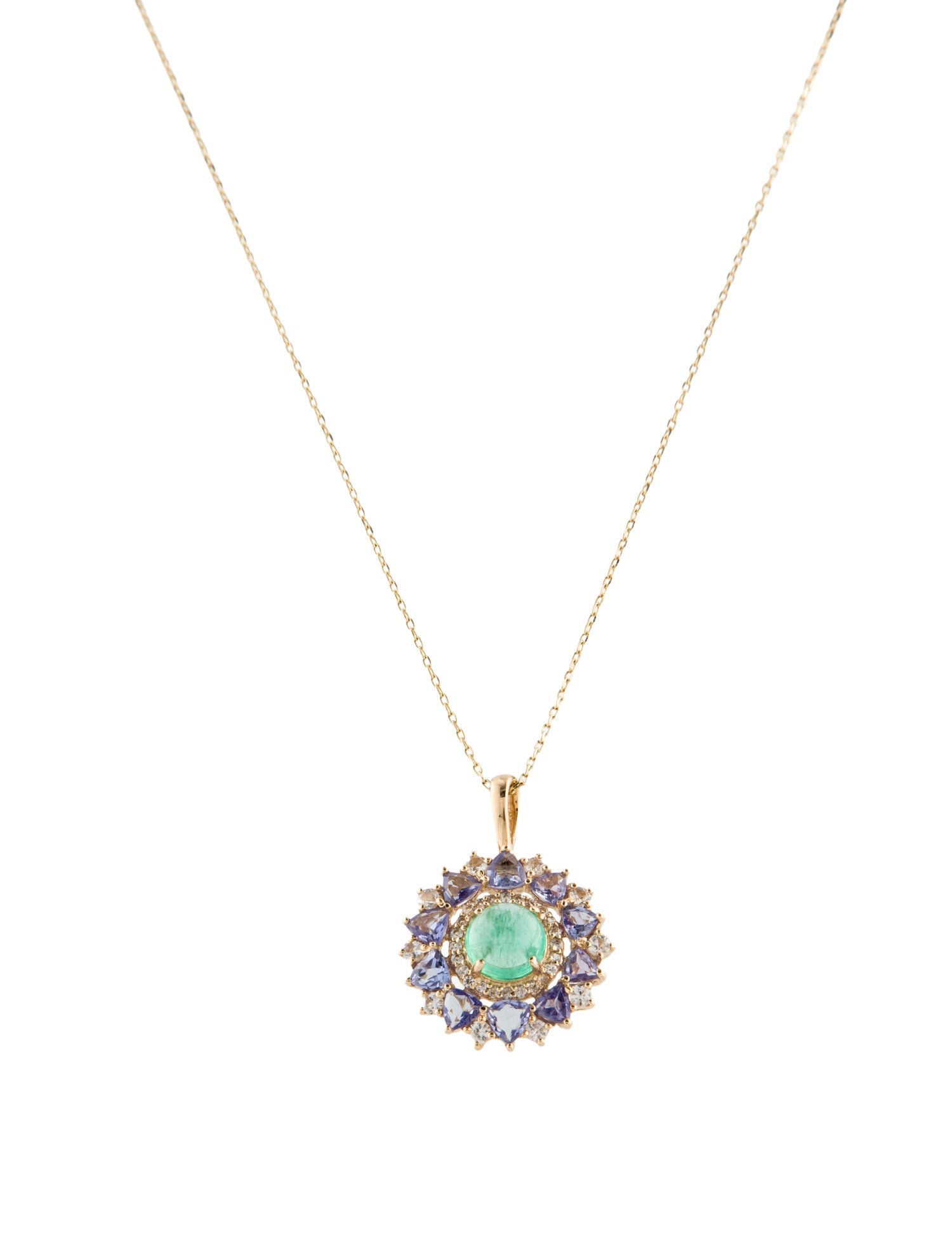 Pendant 14K Emerald, Tanzanite & Sapphire Pendant Necklace