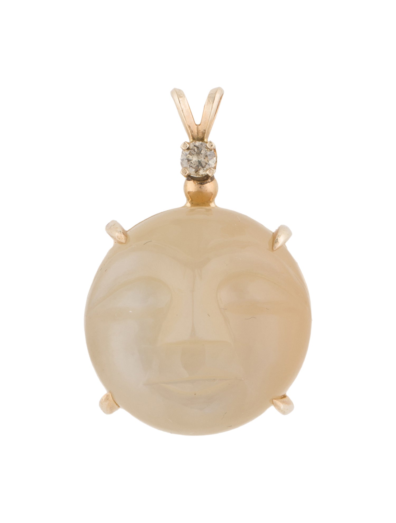 Pendant 14K Moonstone & Diamond Carved Face Pendant