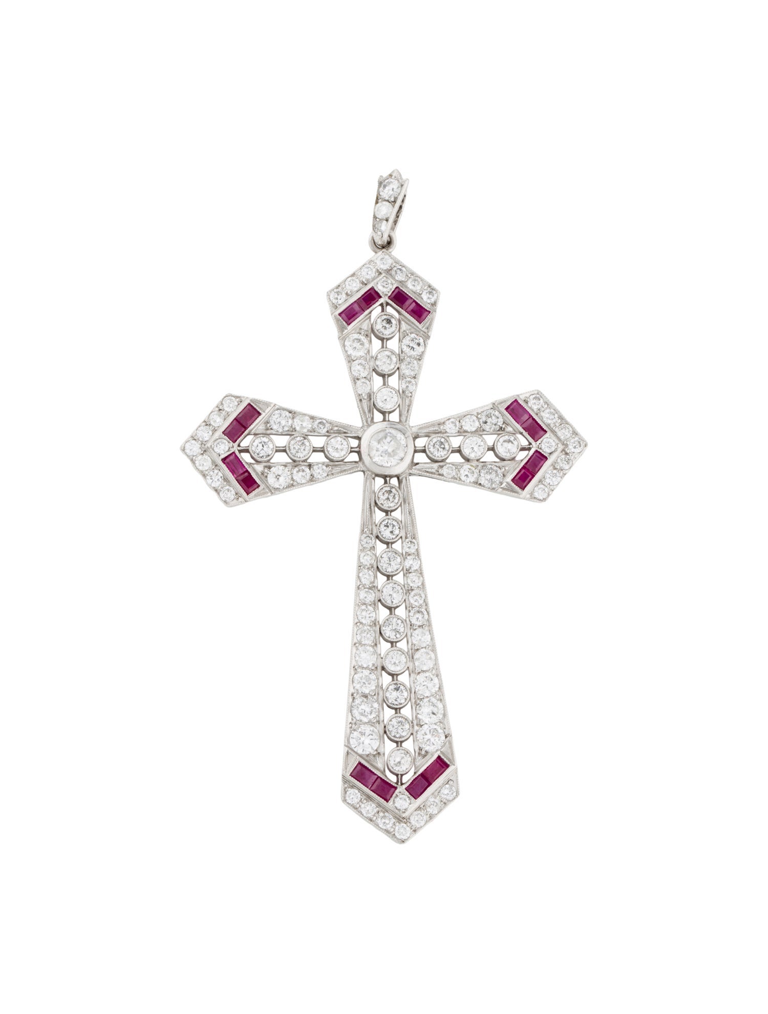 Pendant Platinum 3.23ctw Diamond and Ruby Cross