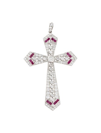 Pendant Platinum 3.23ctw Diamond and Ruby Cross Pendant