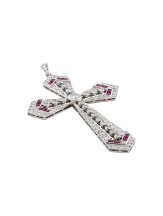 Pendant Platinum 3.23ctw Diamond and Ruby Cross Pendant