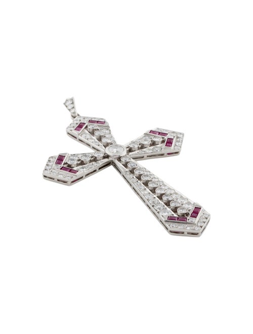 Pendant Platinum 3.23ctw Diamond and Ruby Cross Pendant