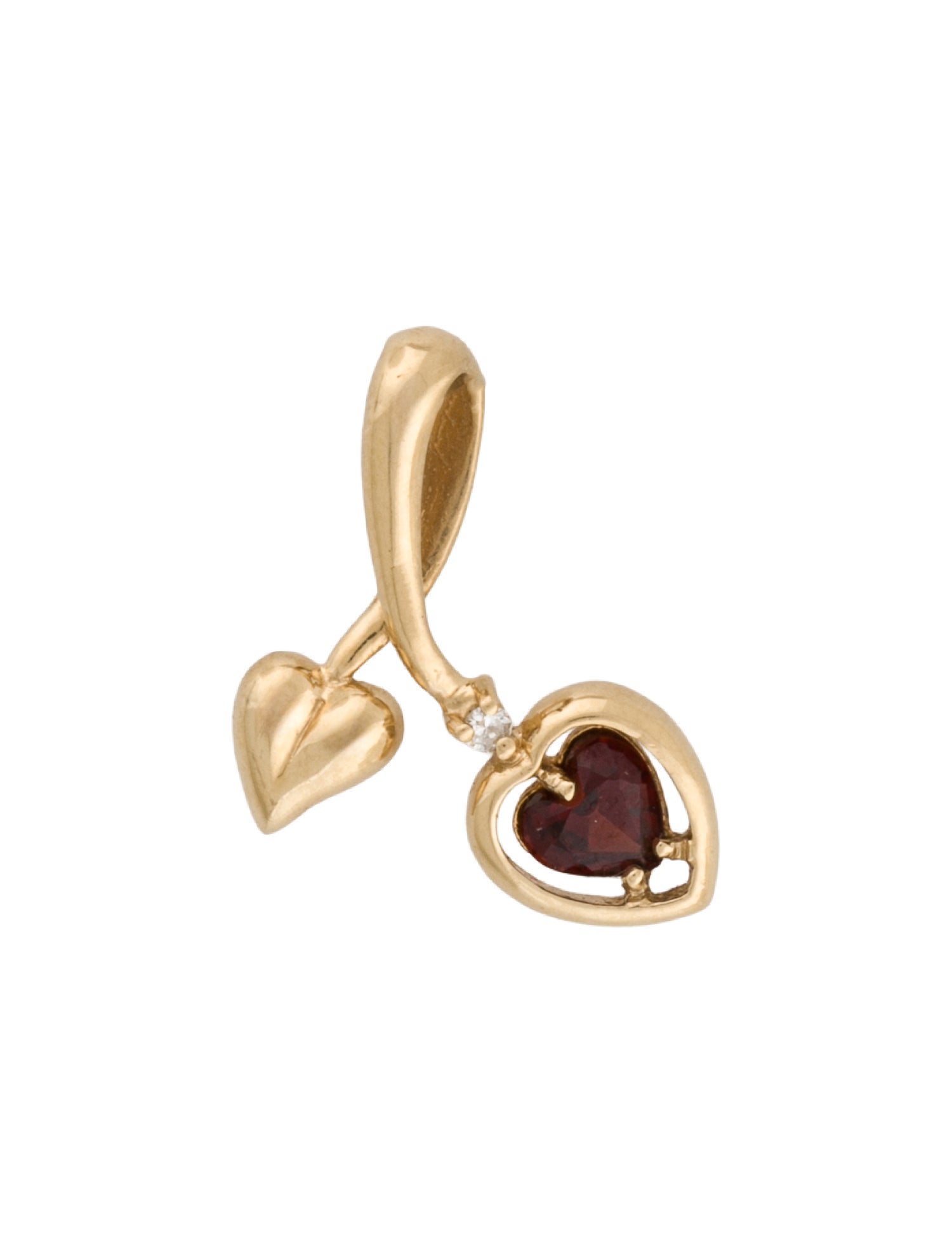 Pendant 14K Diamond & Garnet Double Heart Charm