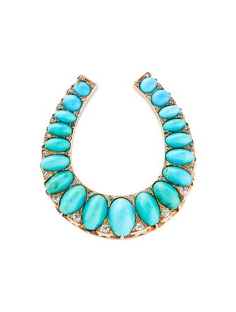 Pendant Antique 14K 10.64ctw Turquoise & Diamond Horseshoe Pendant