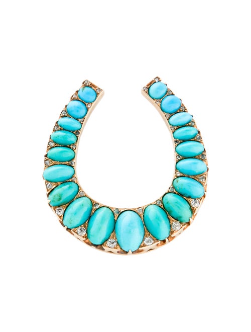Pendant Antique 14K 10.64ctw Turquoise & Diamond Horseshoe Pendant