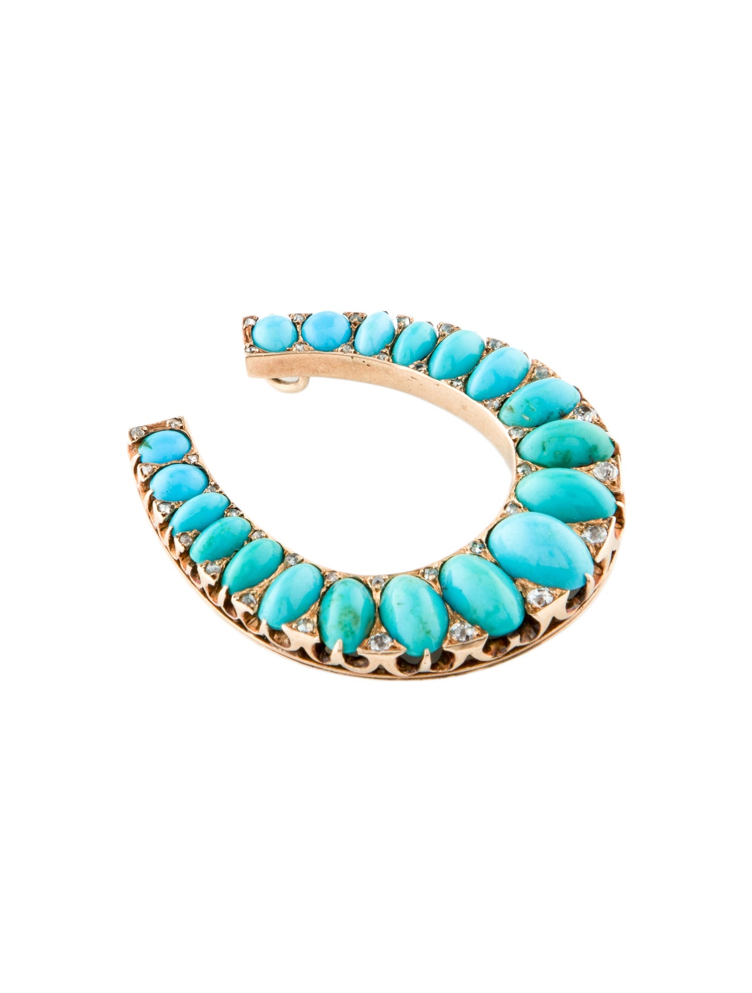 Pendant Antique 14K 10.64ctw Turquoise & Diamond Horseshoe