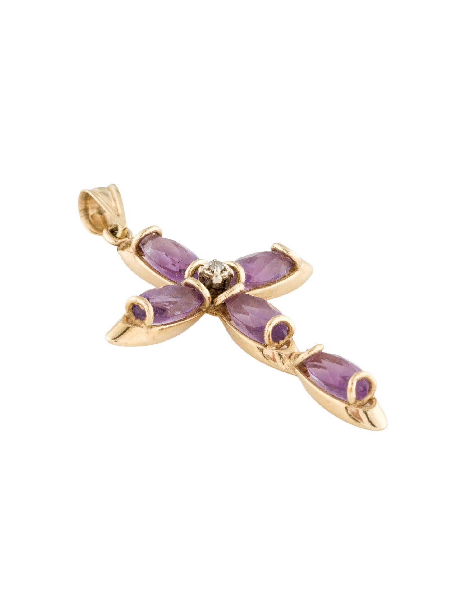 Pendant 14K Amethyst & Diamond Cross