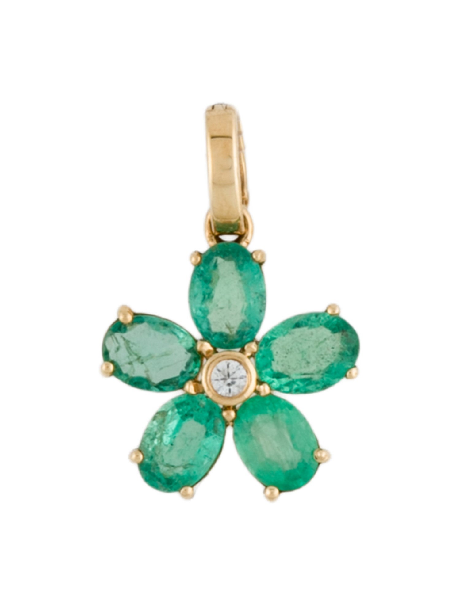 Pendant 18K Emerald & Colorless Flower