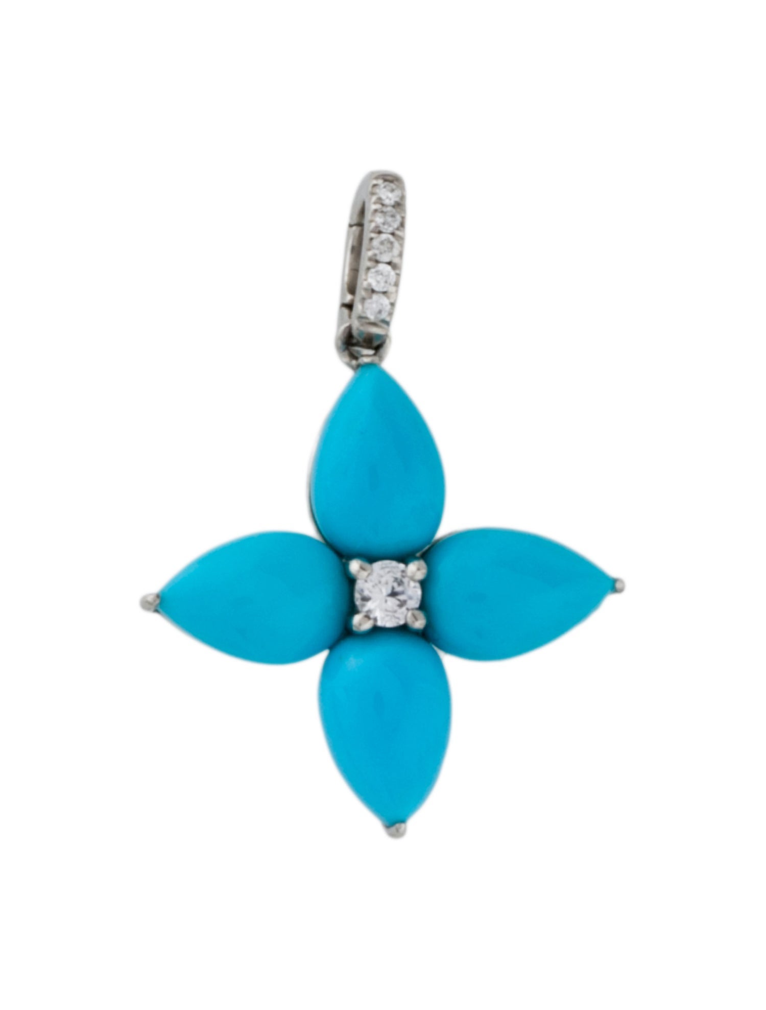 Pendant Platinum Turquoise, Sapphire, & Diamond Flower