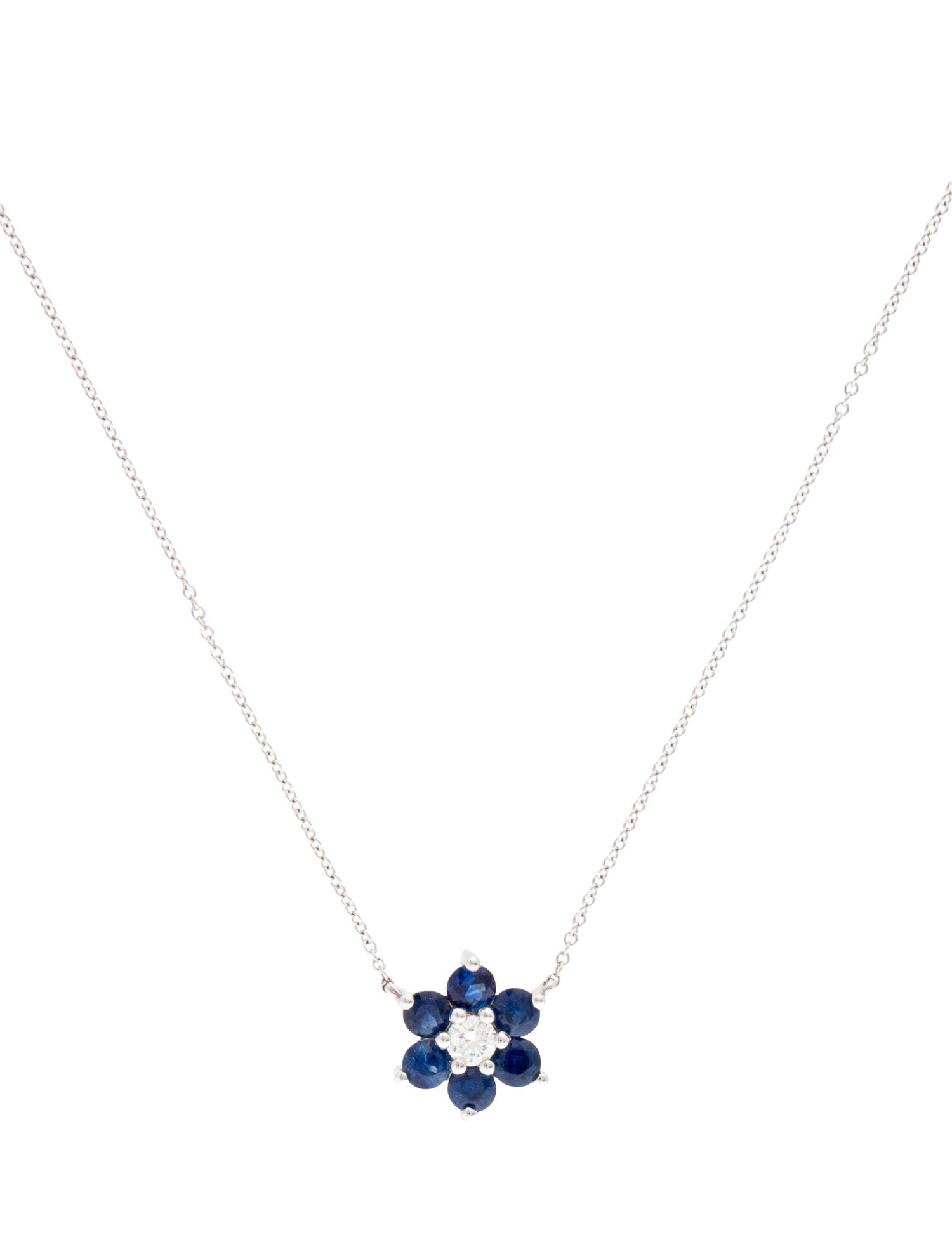 Pendant 14K 1.38ctw Sapphire & Diamond Flower Necklace