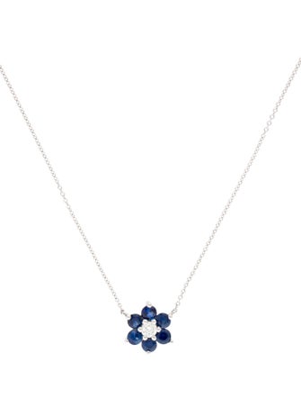 Pendant 14K 1.38ctw Sapphire & Diamond Flower Pendant Necklace