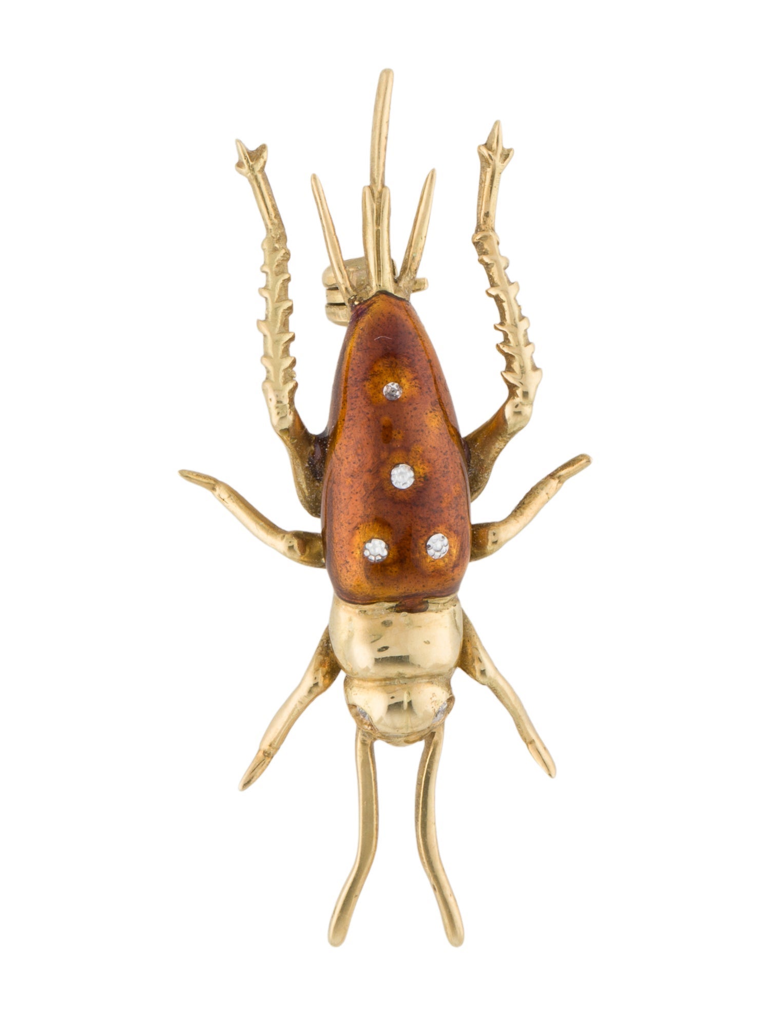 Pendant 18K Diamond & Enamel Cricket Brooch