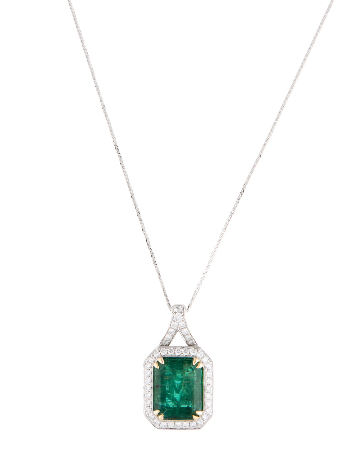 Pendant Modani Jewels Platinum Emerald & Diamond Pendant Necklace