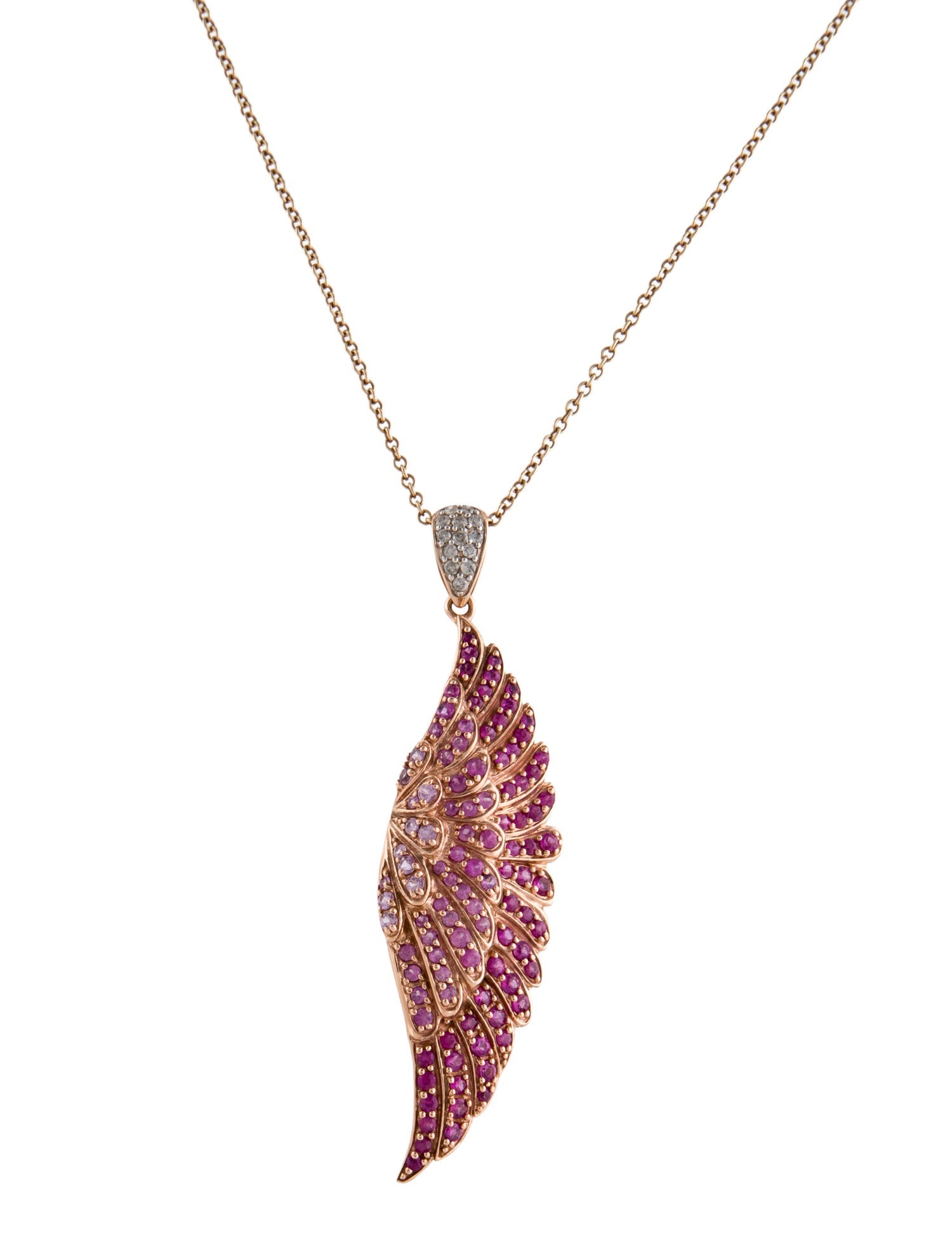 Pendant 14K Sapphire & Diamond Feather Pendant Necklace