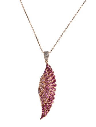 Pendant 14K Sapphire & Diamond Feather Pendant Necklace
