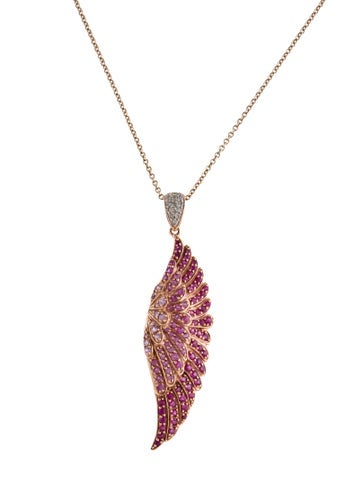 Pendant Necklace 14K Sapphire & Diamond Feather