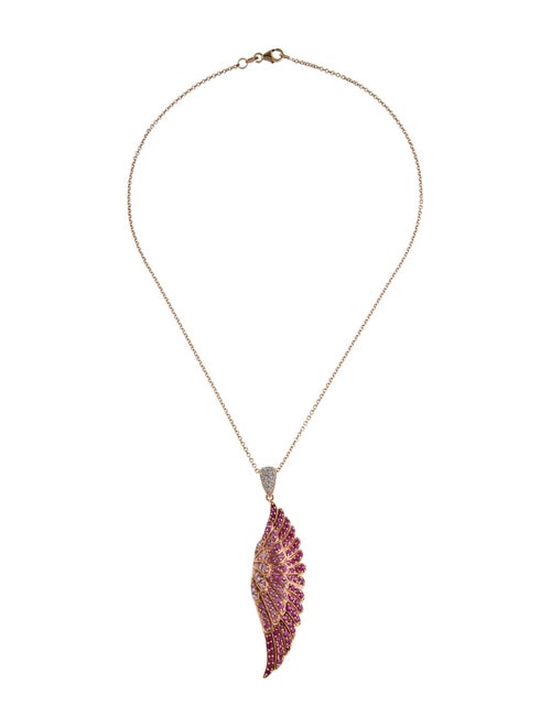 Pendant 14K Sapphire & Diamond Feather Pendant Necklace
