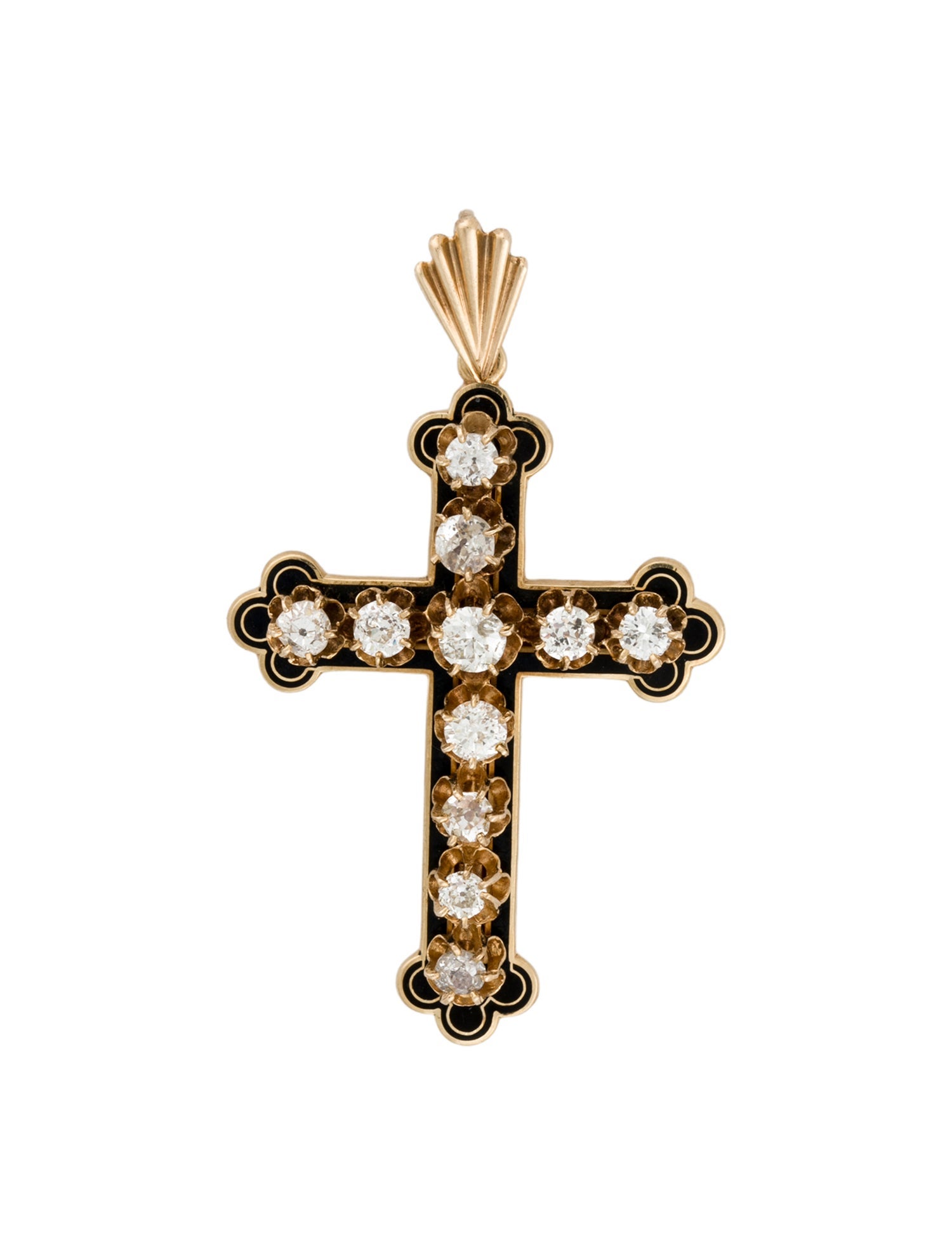 Pendant 14K Diamond Enamel Cross