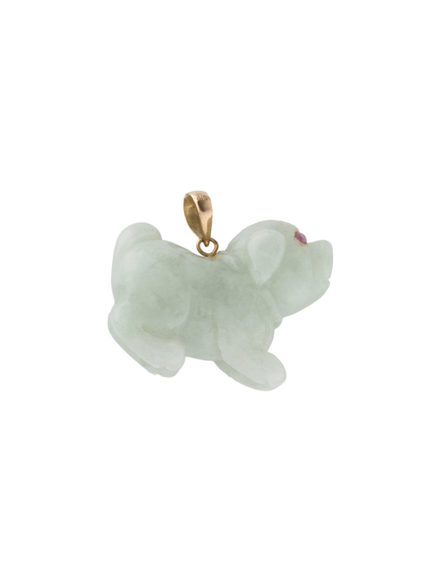 Pendant 14K Jadeite & Ruby Dog