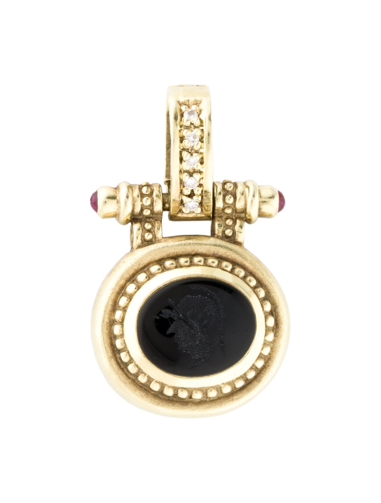 Pendant 14K Ruby, Onyx & Diamond Intaglio