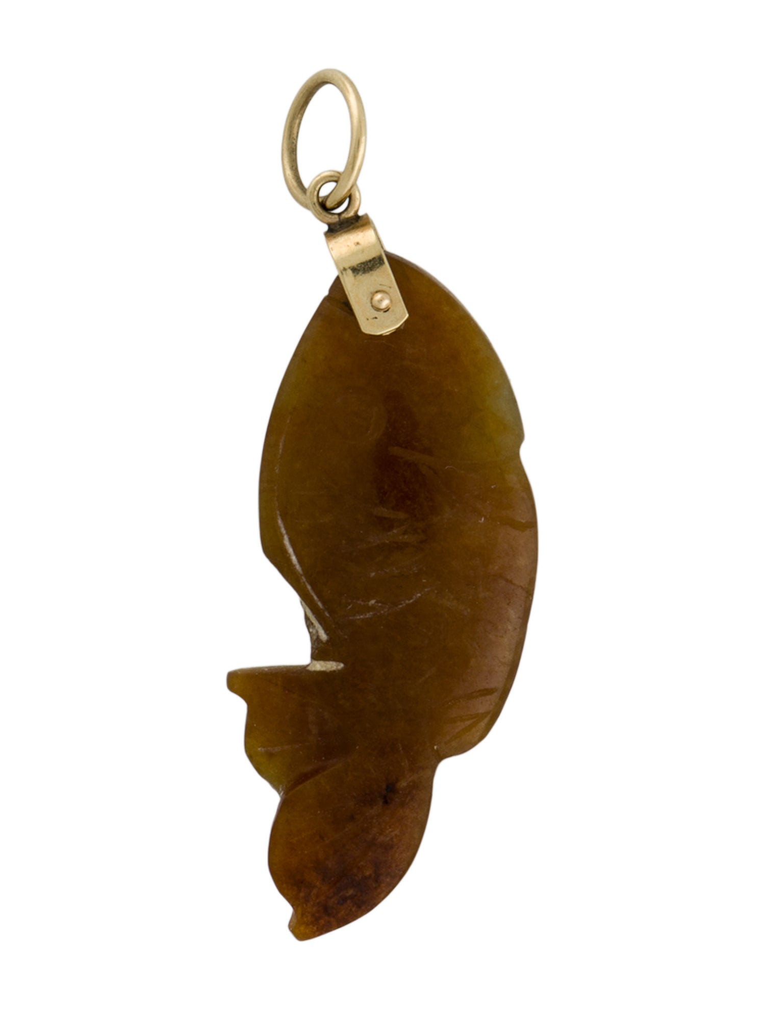 Pendant 14K Jadeite Carved Fish
