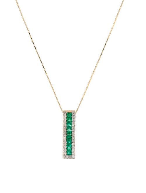 Pendant 14K Emerald & Diamond Pendant Necklace