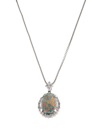 Pendant Platinum 5.22ct Opal & Diamond Pendant Necklace