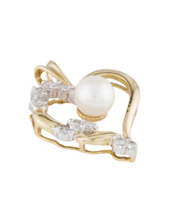 Pendant 14K Pearl & Diamond Heart Pendant