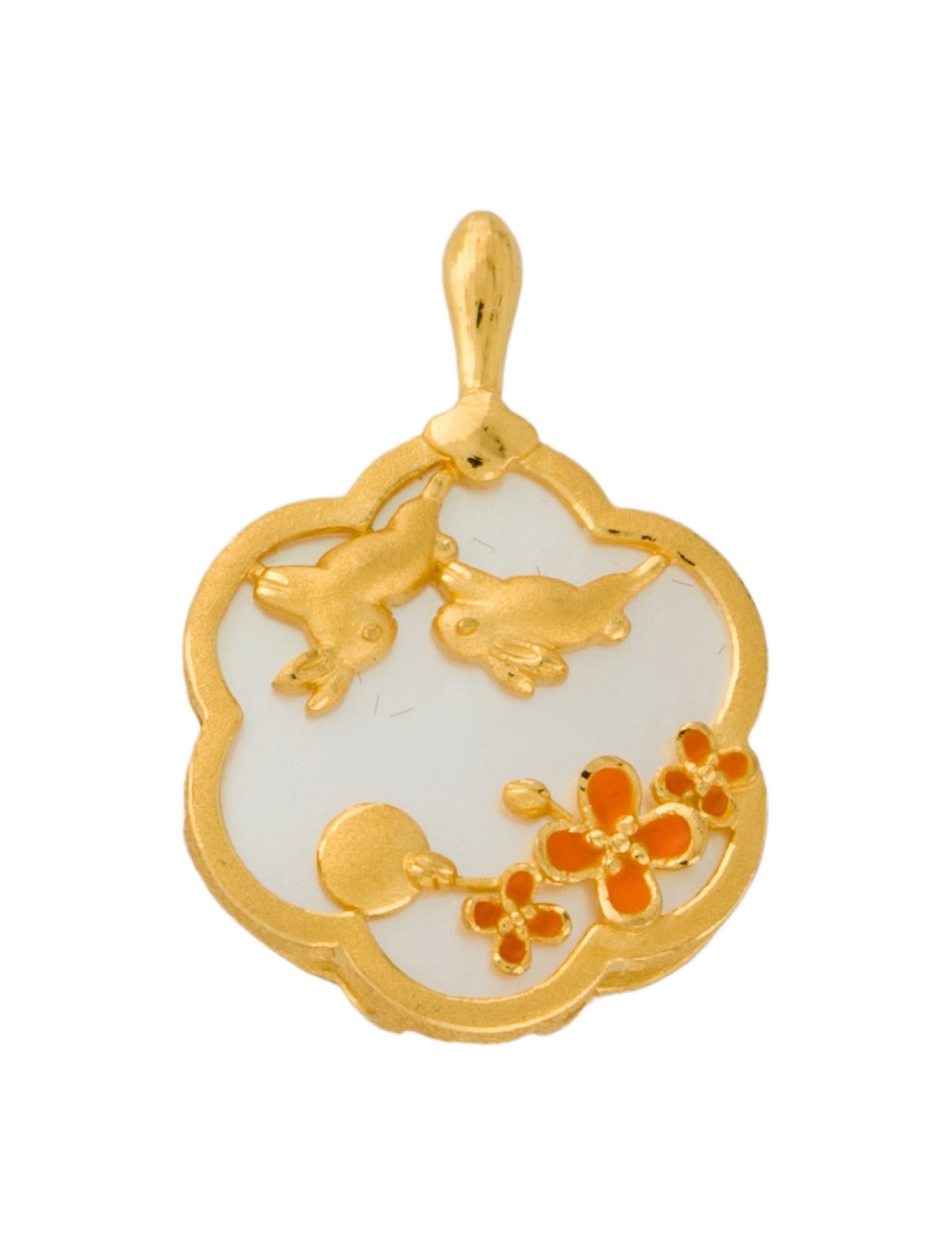 Pendant 24K Mother of Pearl Enamel Bunny Blossom