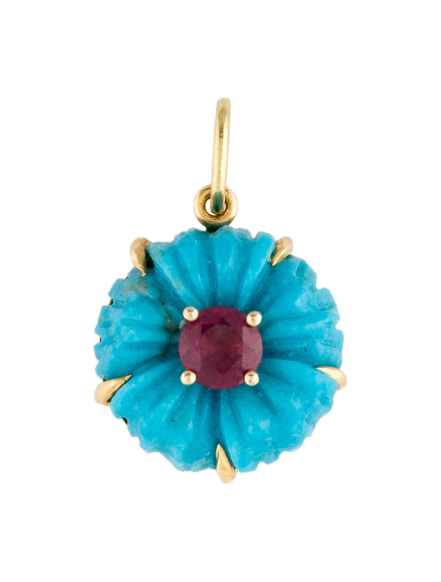 Pendant 14K Chrysocolla & Garnet Flower
