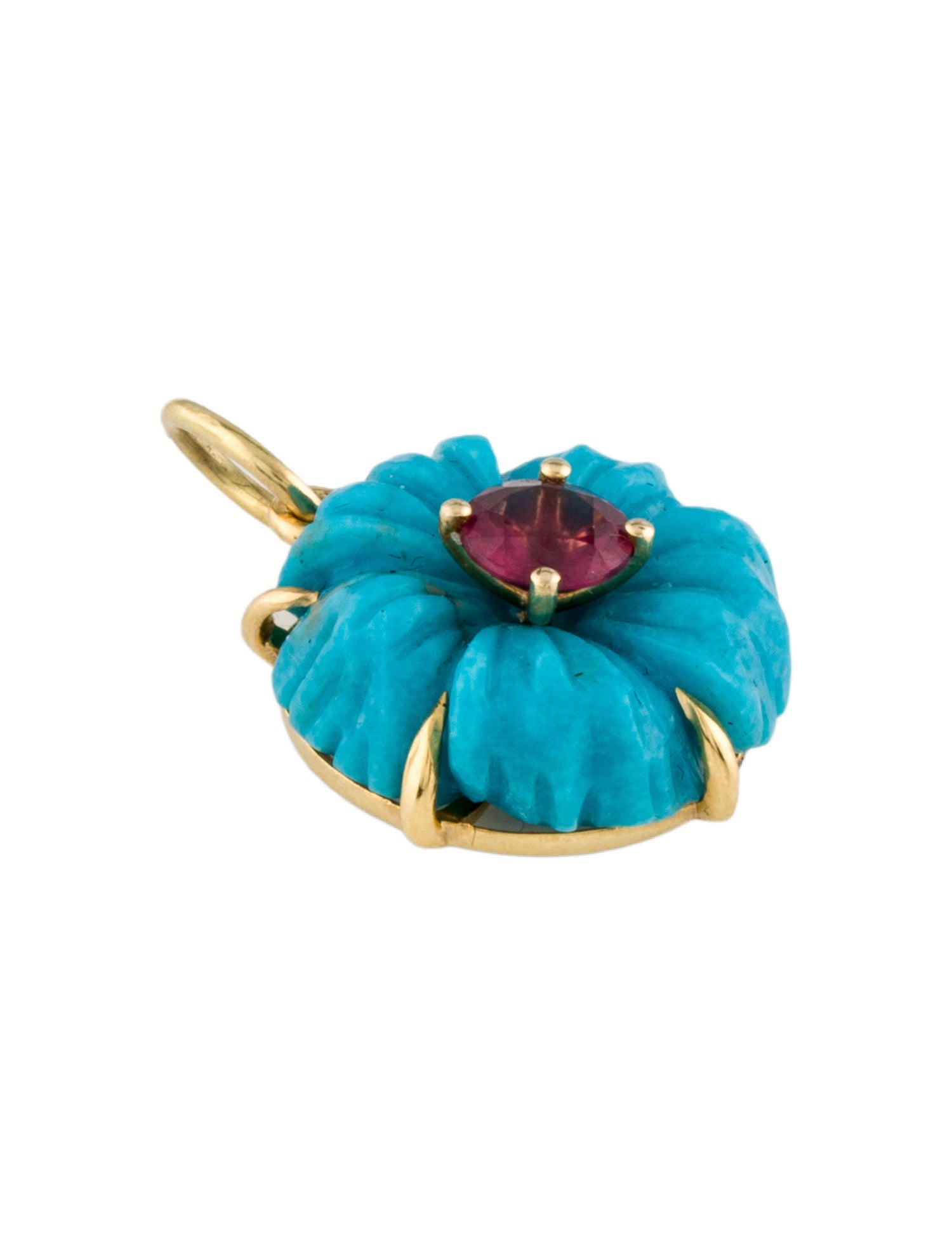 Pendant 14K Chrysocolla & Garnet Flower