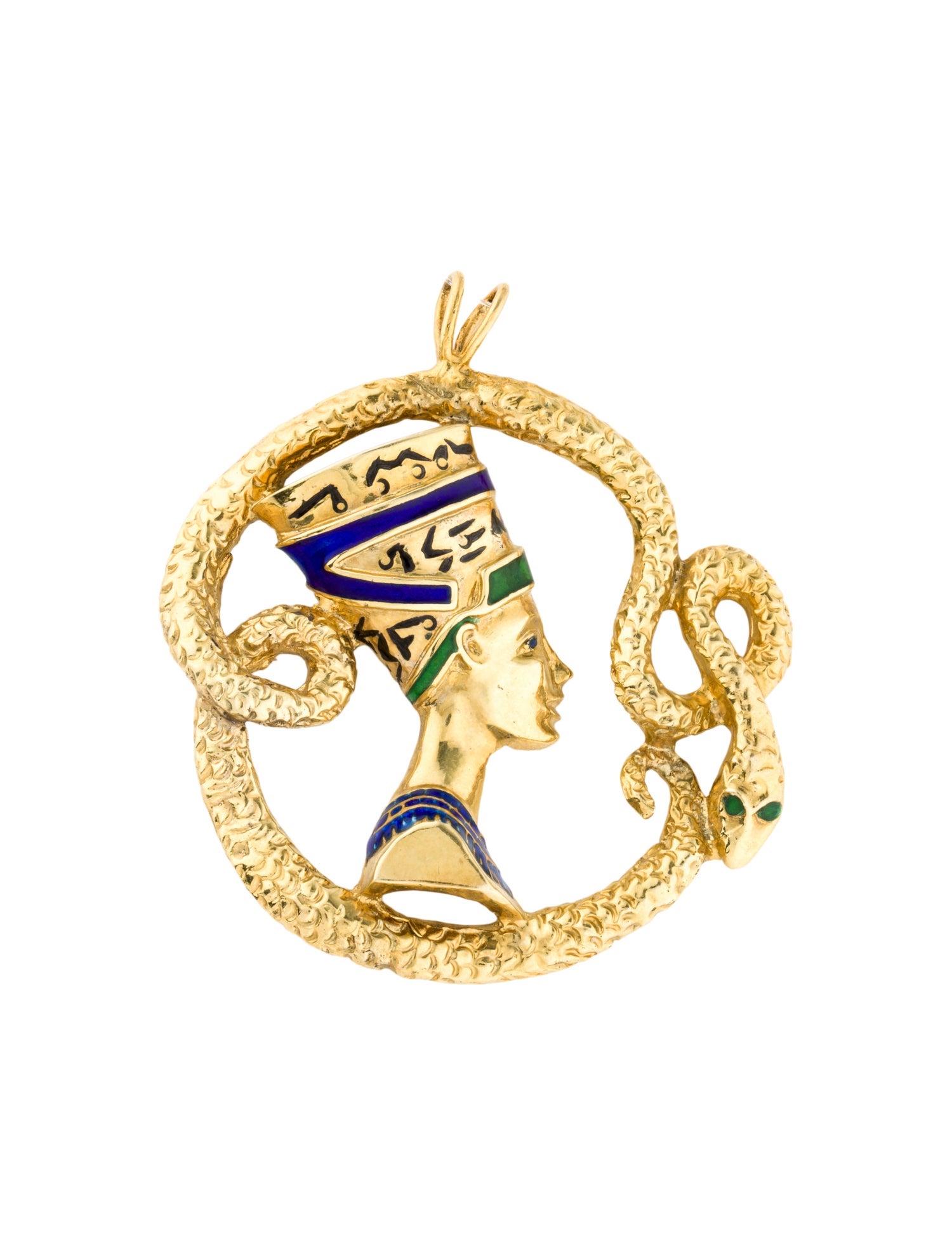 Pendant 14K Enamel Nefertiti and Snake