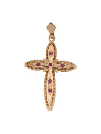 Pendant 18K Synthetic Ruby Cross Pendant