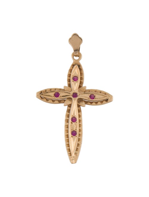 Pendant 18K Synthetic Ruby Cross Pendant