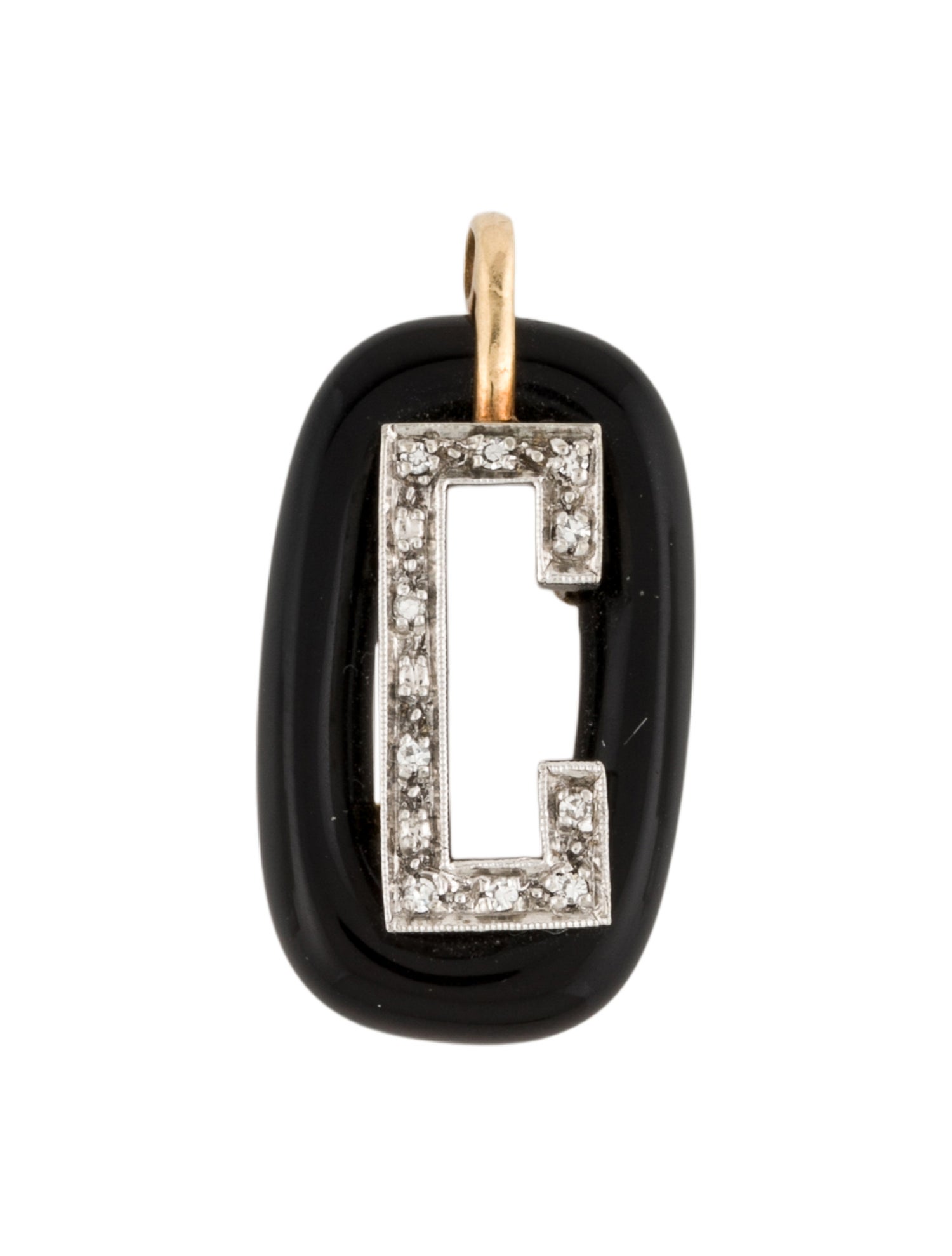 Pendant 14K Onyx & Diamond 'C'