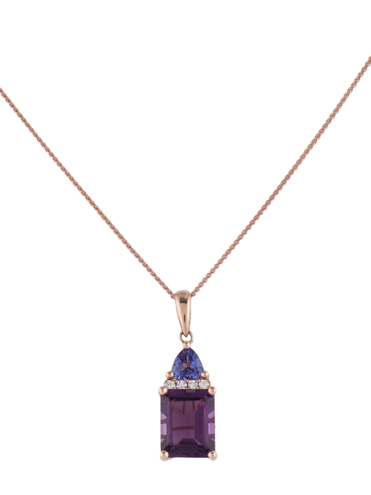 Pendant 14K Amethyst, Tanzanite & Diamond Necklace