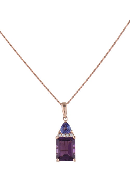 Pendant 14K Amethyst, Tanzanite & Diamond Pendant Necklace