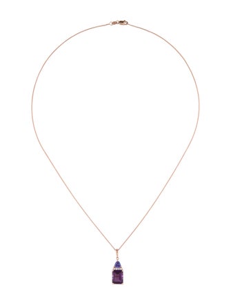 Pendant 14K Amethyst, Tanzanite & Diamond Pendant Necklace
