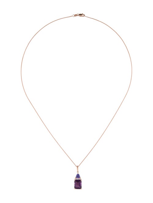 Pendant 14K Amethyst, Tanzanite & Diamond Pendant Necklace