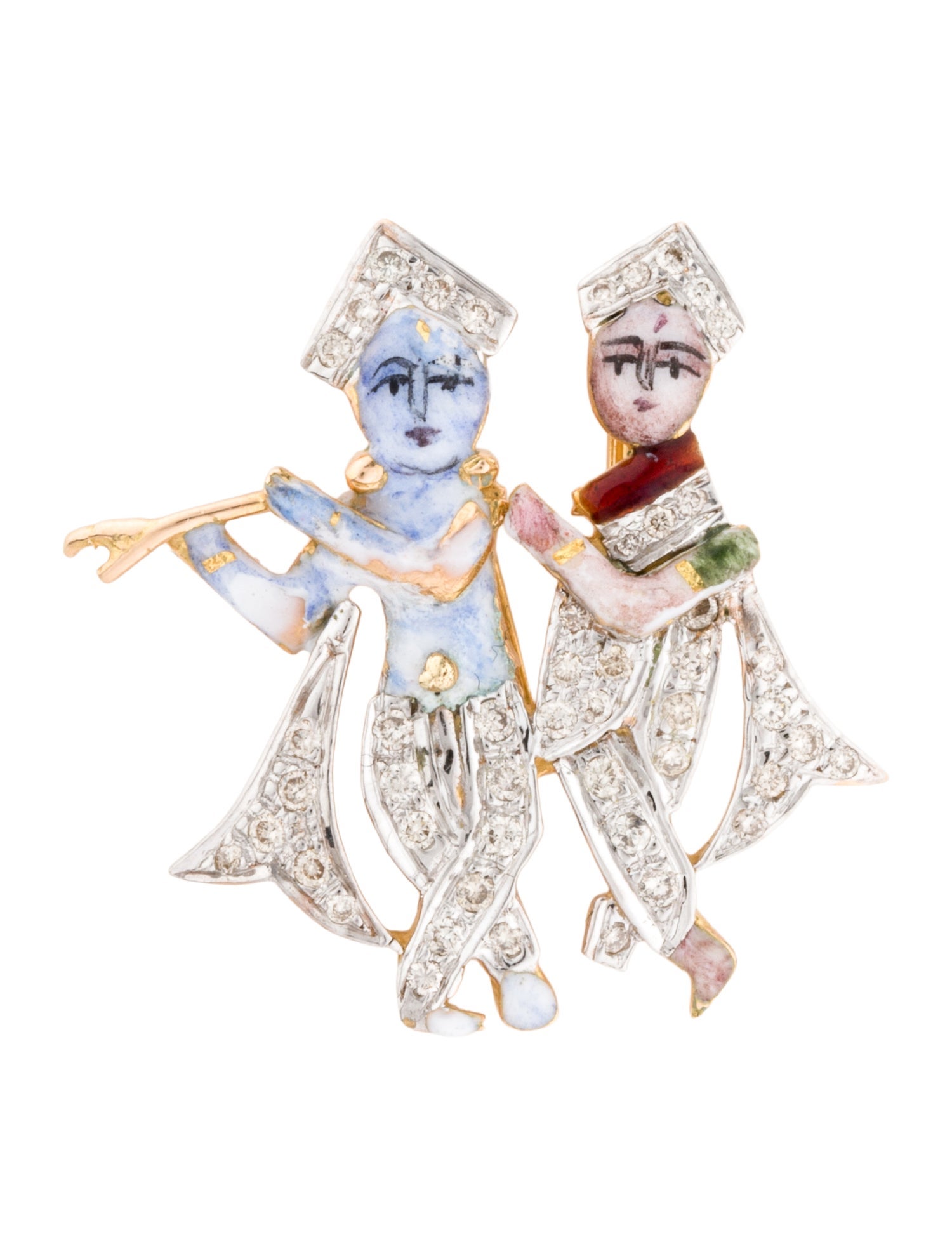 Pendant 18K Diamond & Enamel Krishna Radha