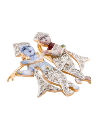 Pendant 18K Diamond & Enamel Krishna Radha Pendant