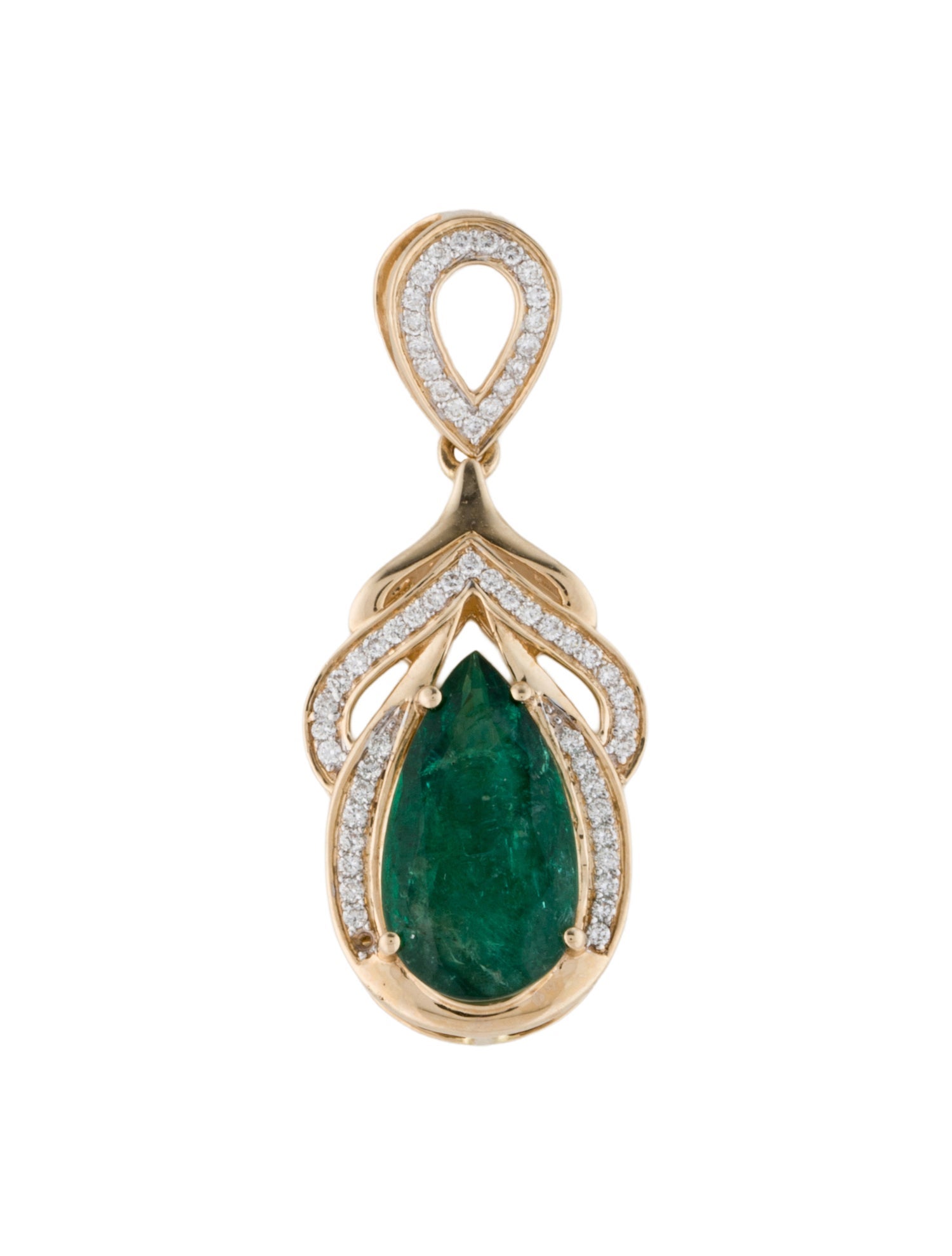 Pendant 14K 3.67ct Emerald & Diamond Pendant